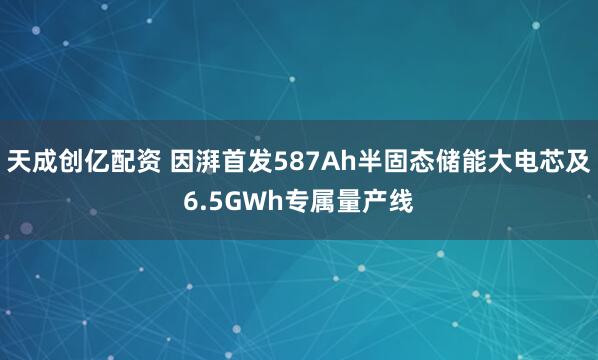 天成创亿配资 因湃首发587Ah半固态储能大电芯及6.5GWh专属量产线